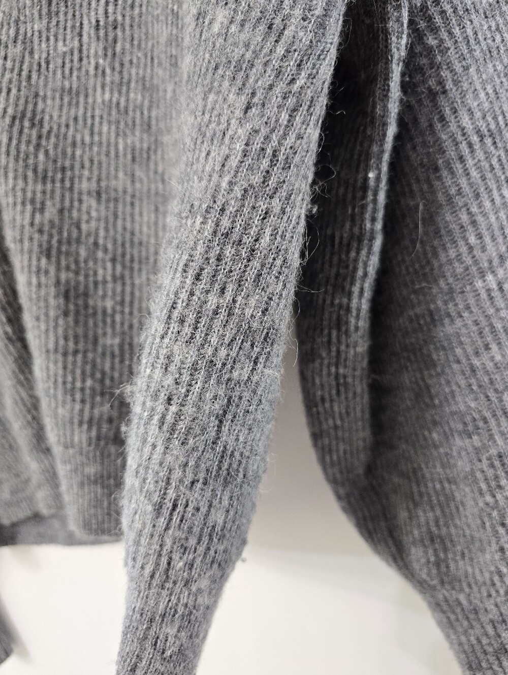 Quince Baby Alpaca Wool Cropped Crop Ribbed Rib Cardigan Sweater Gray Grey Sz L - Picture 4 of 11